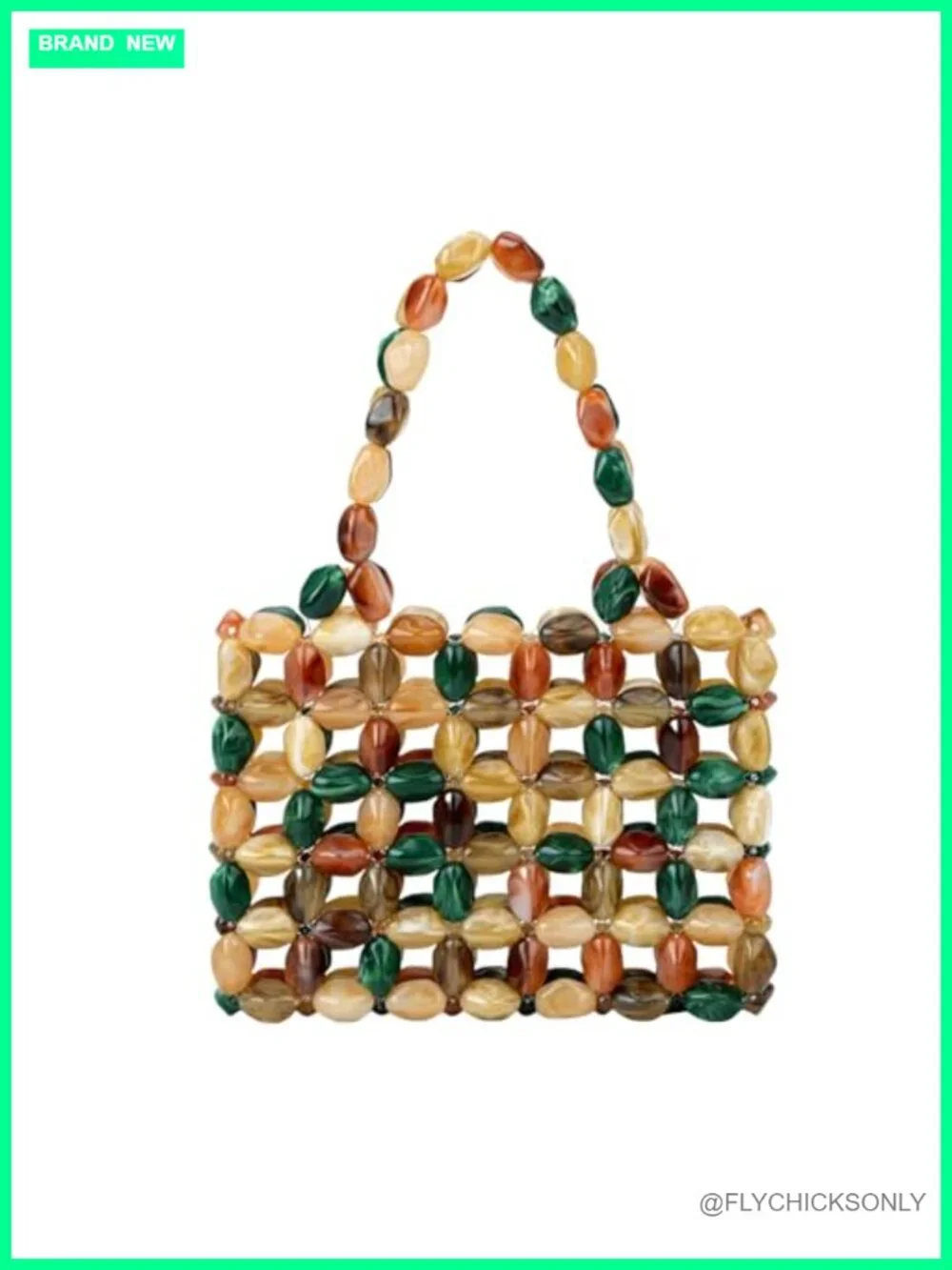 Handmade Beaded Tote Bag, Acrylic Boho Hobo Purse, Woven Beach Wedding Handbag